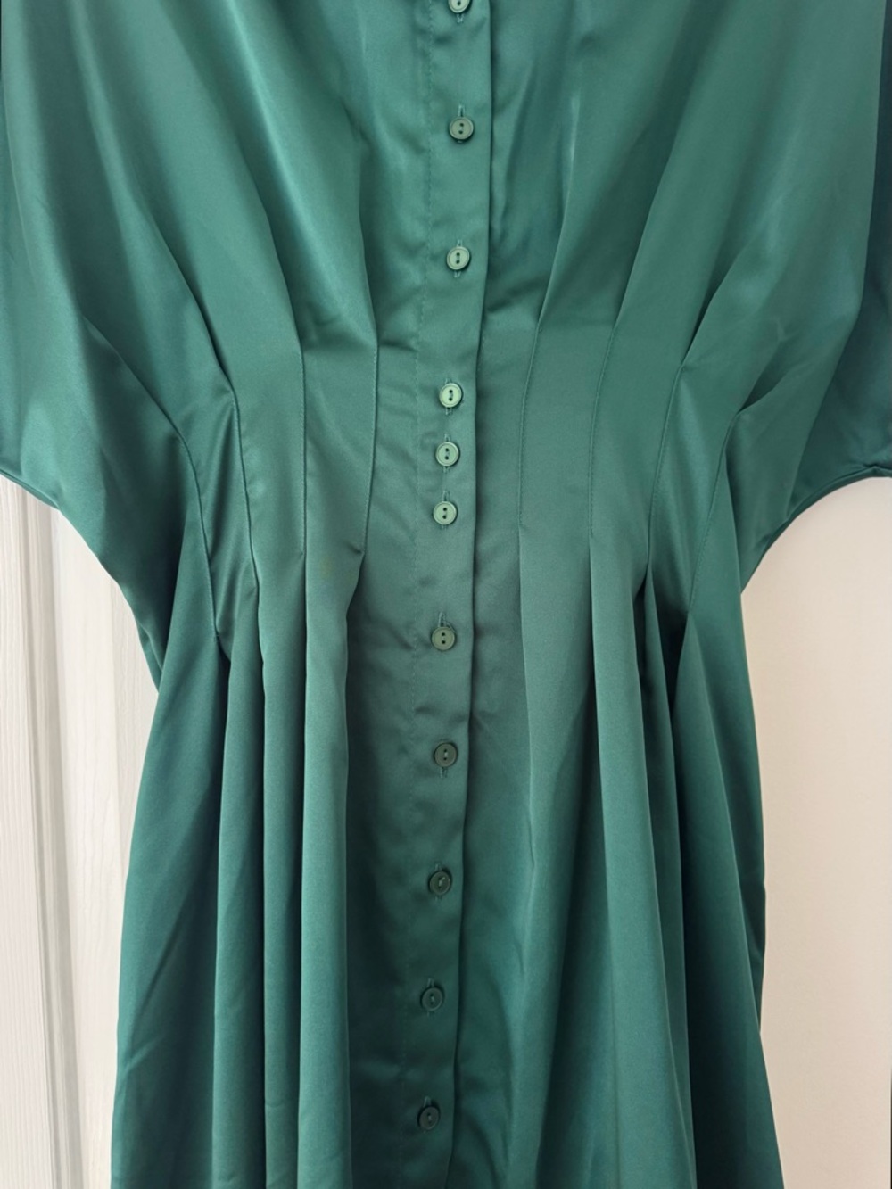 Anthropologie The Tobie Emerald Green Satin Maxi Shirt Dress by Exquise, Size LP - Picture 11 of 14